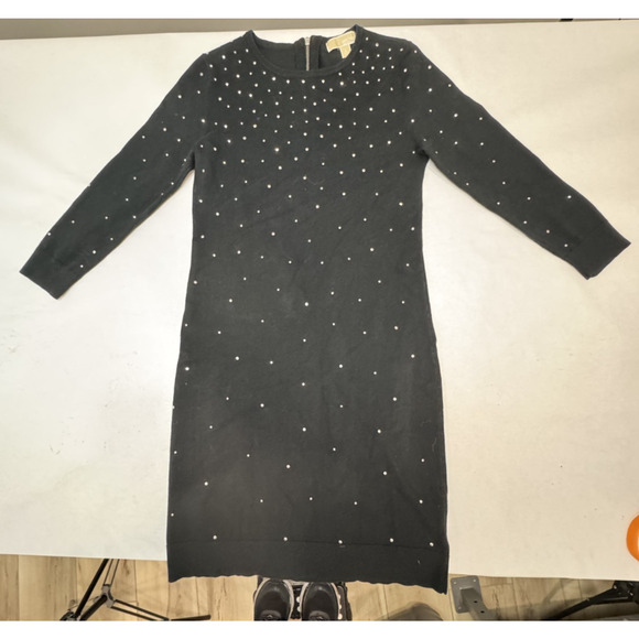 Michael Kors Black Sweater Dress Rhinestone Sparkles Holiday Party Small - Picture 1 of 10